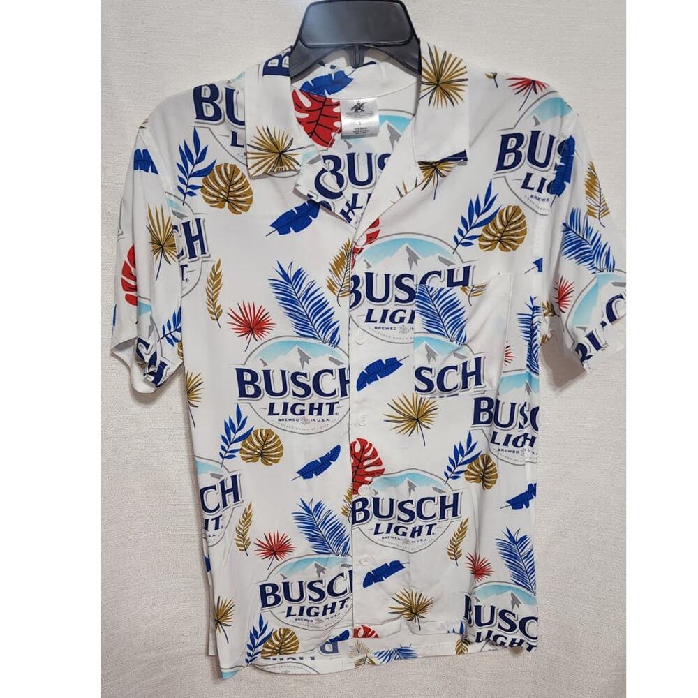 Busch light short sleeve button down collared shirt men small